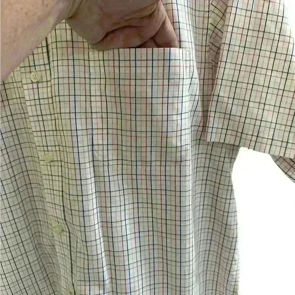 Men’s Lands End Short Sleeve Button Down in Red White Blue Plaid Sz 17 EXCELLENT - Picture 4 of 10